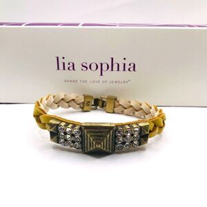 Retro Lia Sophia Braided Mustard Yellow Confidant Leather Bracelet